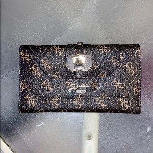 Guess Logo Trifold Brown Wallet